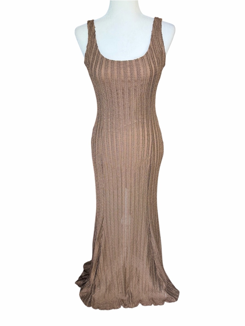 VTG 90s Bisou Bisou by Michele Bohbot Crochet Brown Sleeveless Long Maxi Dress